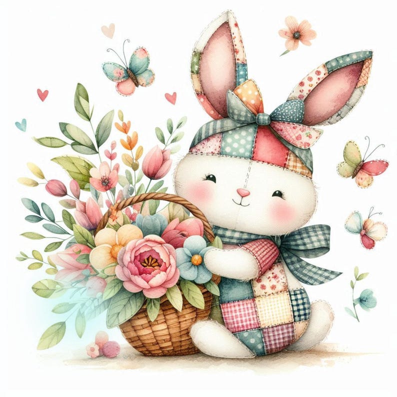 Patchwork Rabbit Oc Adorable Patchwork Bunnies, Use for Cards, Nursery Wall Art, Apparel ...