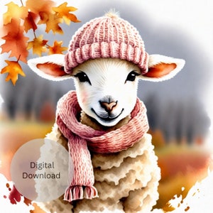 Adorable Autumn Lamb Perfect for Apparel Cards Wall Art and More Digital Download Instant Gratification