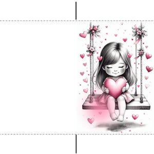 Dolce bambina, altalena, cuore rosa, per tutte le occasioni, ti amo, ti penso, mi manchi, biglietto digitale 4x6, stampabile, nessun articolo fisico inviato