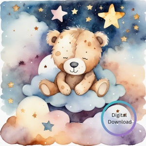 Sleeping Teddy Bear, Cute, Sweet, Nursery, Clipart, Digital Image