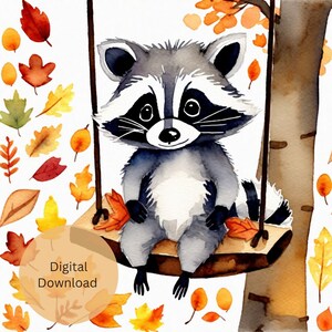Adorable Autumn Raccoon Perfect for Apparel Cards Wall Art and More Digital Download Instant Gratification