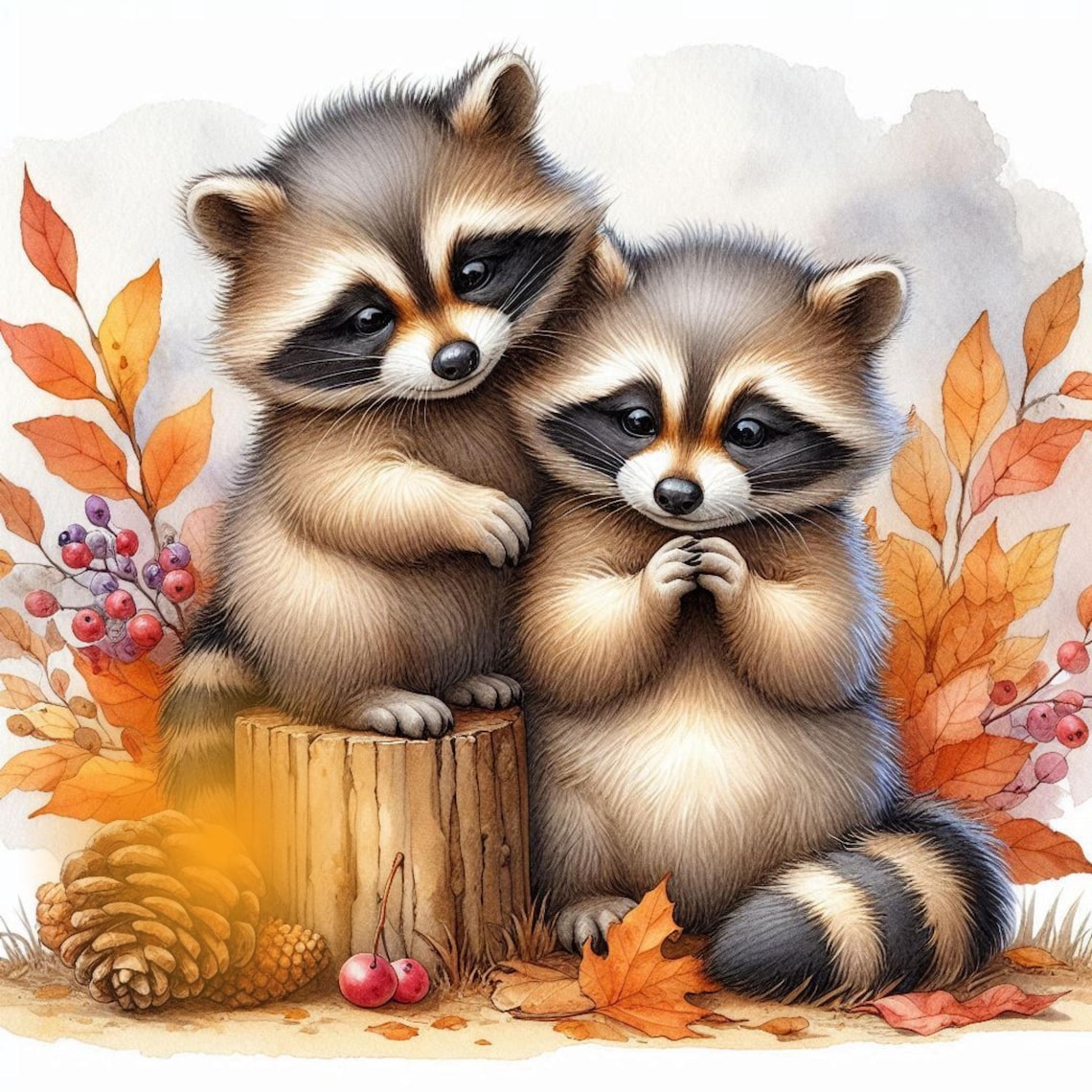 Fall Raccoon Patterns Adorable Autumn Raccoons, Use for Cards, Nursery Wall Art, Apparel ...