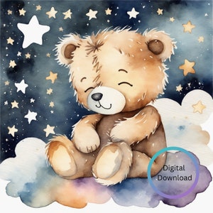 Sleepy Teddy Bear, Cute, Adorable, Sleeping Teddy, Nursery, Digital Image, Clipart