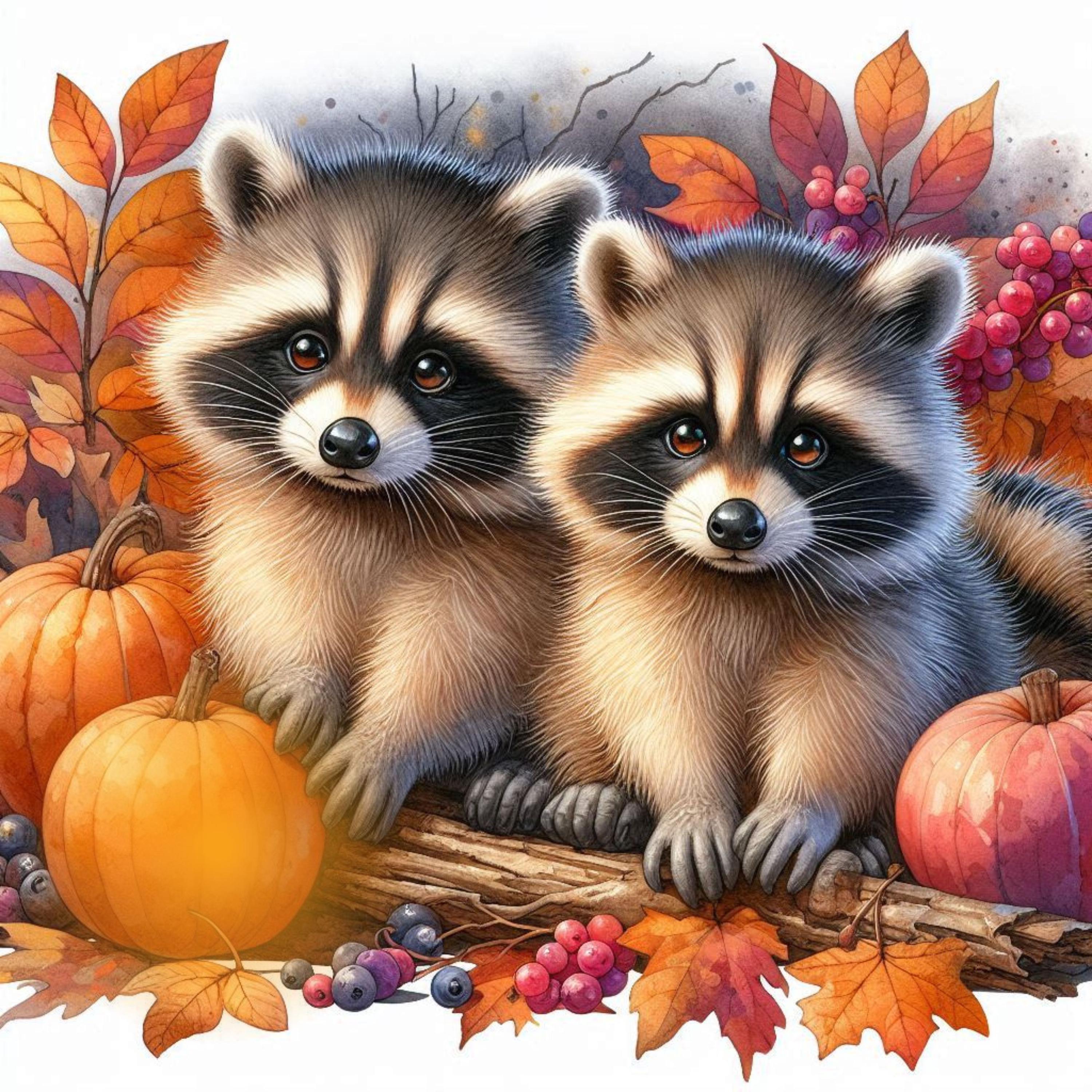 Fall Raccoon Patterns Adorable Autumn Raccoons, Use for Cards, Nursery Wall Art, Apparel ...