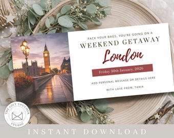 London Weekend Getaway Gift Voucher | Instant Download | Printable Travel Gift Certificate