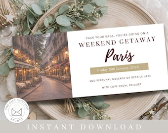 Paris Weekend Getaway Gift Voucher | Instant Download | Printable Travel Gift Certificate