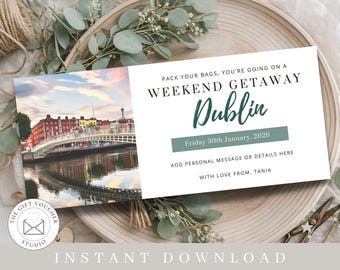 Dublin Weekend Getaway Gift Voucher | Instant Download | Printable Travel Gift Certificate