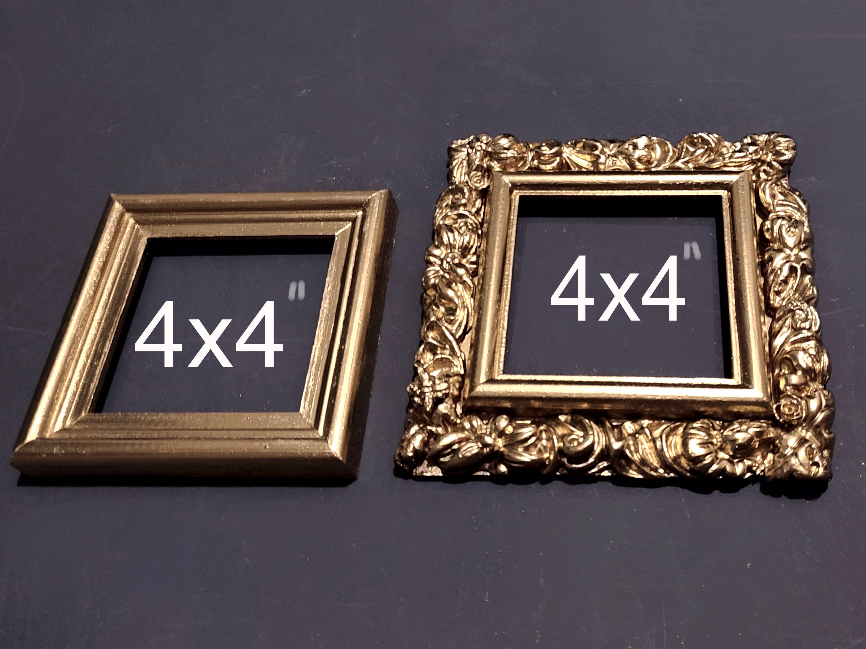 Set of 2 Gold Frames 4x4 Gallery Wall, Wood Picture Photo Frames, Mini