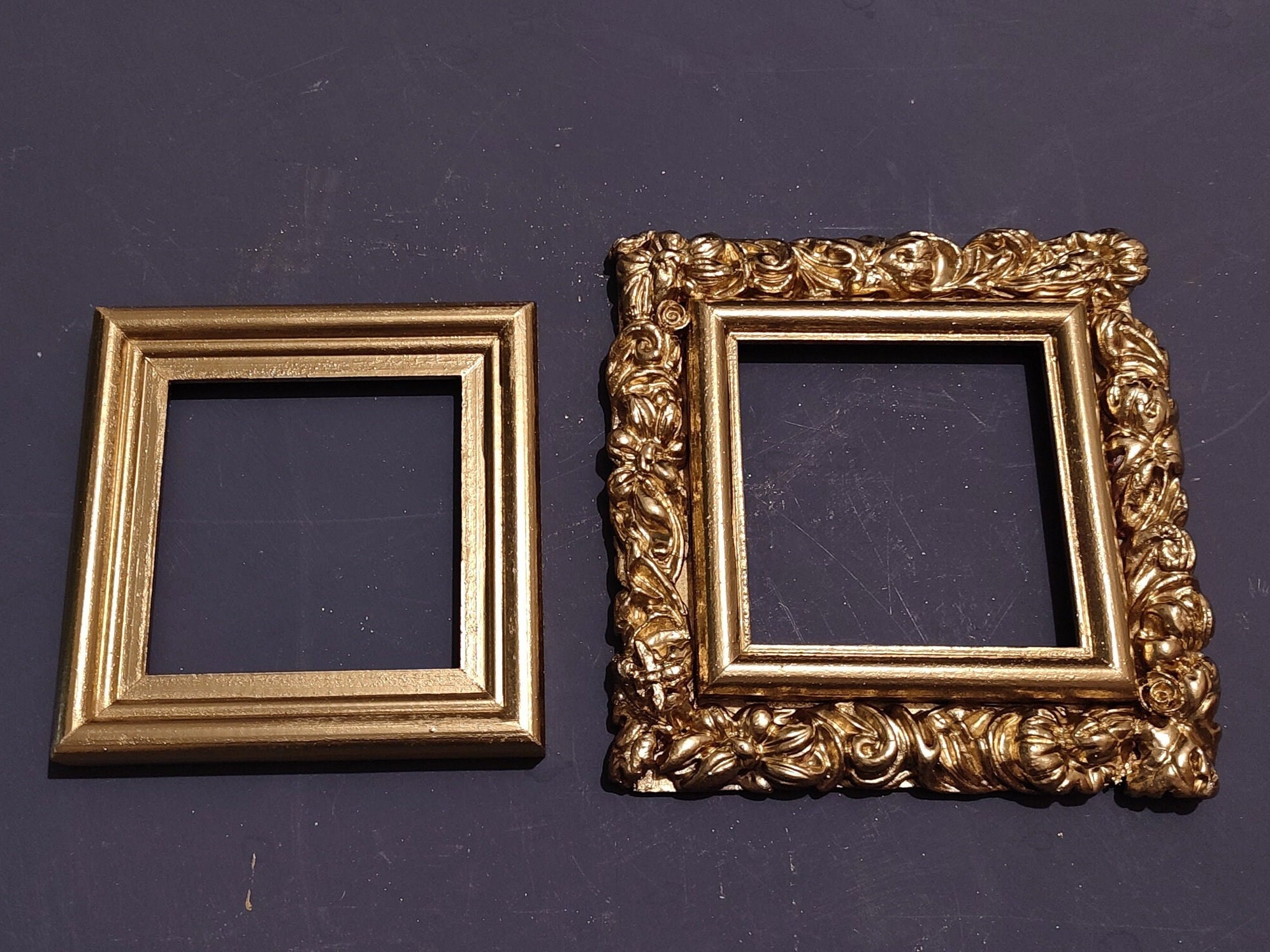 Set of 2 Gold Frames 4x4 Gallery Wall, Wood Picture Photo Frames, Mini
