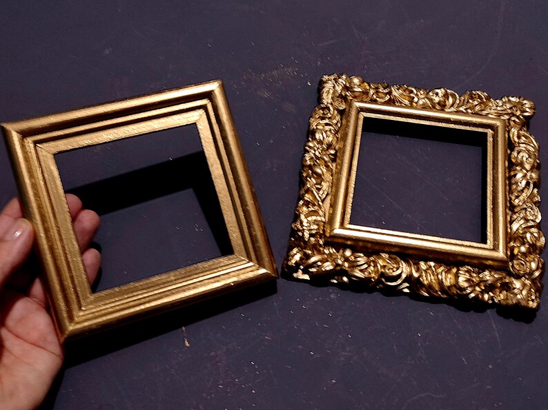 Set of 2 Gold Frames 4x4 Gallery Wall, Wood Picture Photo Frames, Mini