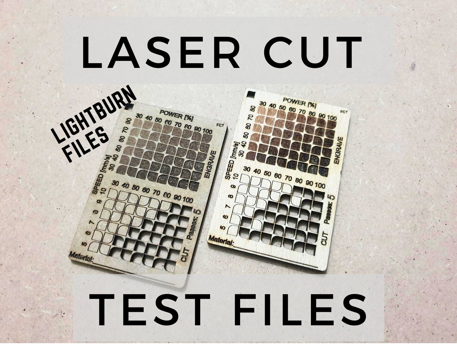 10 Diode Laser Material test, Lightburn laser test files, Engrave test, Cut test, Ortur, Sculpfun, Elegoo, Gwieke