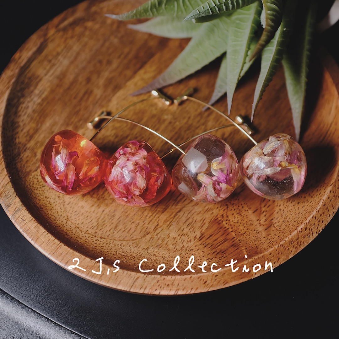 Cute Cherry Shaped Earrings , Red/pink , Dry Flowers, Girlfriend Gift