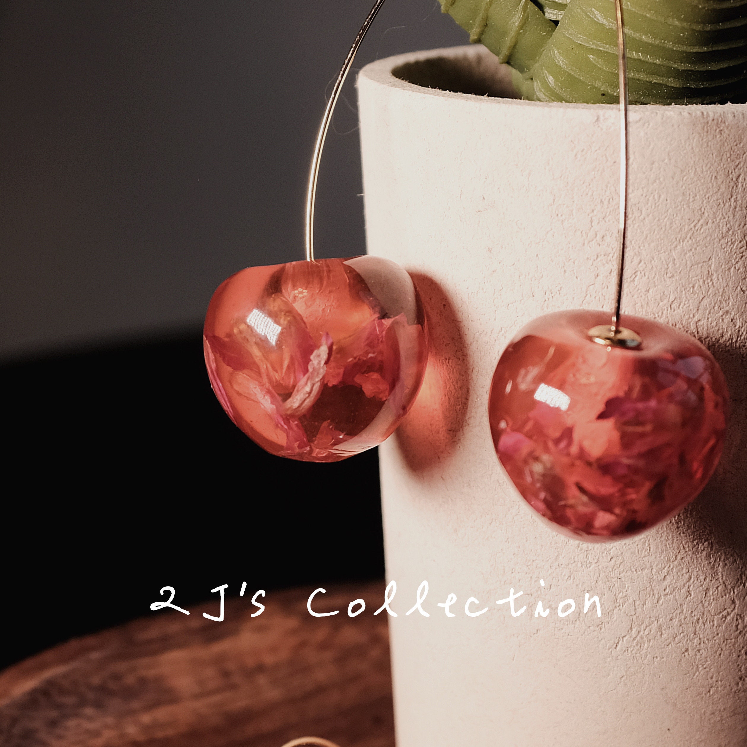 Cute Cherry Shaped Earrings , Red/pink , Dry Flowers, Girlfriend Gift