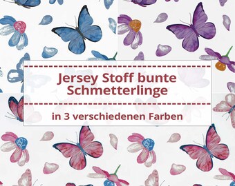 Jersey Stoff bunte Schmetterlinge (Meterware ab 0.50m)