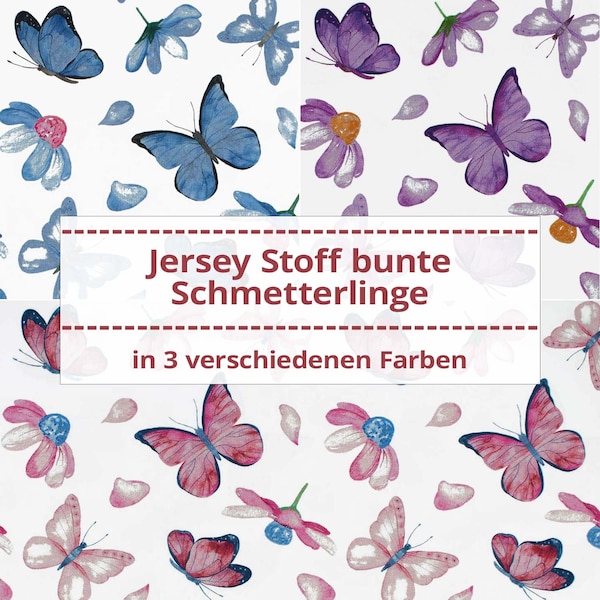 Jersey Stoff bunte Schmetterlinge (Meterware ab 0.50m)