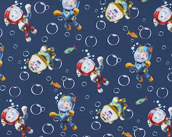 Jersey fabric Paw Patrol underwater world, Chase Rubble Marshall, blue (sold by the meter from 0.50 m)