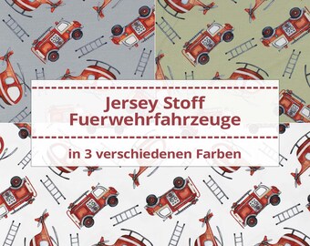 Jersey Stoff Feuerwehrfahrzeuge, Hubschrauber, Kinderstoff (Meterware ab 0,50m)