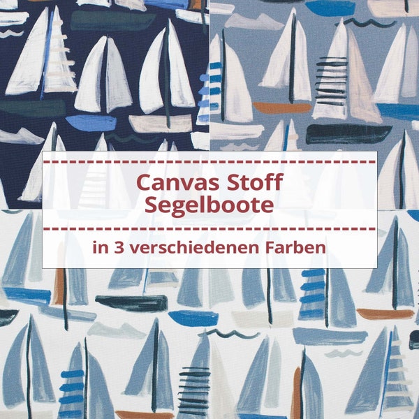 Canvas Stoff Segelboote, Dekostoff aus 100% Baumwolle, Leinenoptik, maritim (Meterware ab 0,50m)