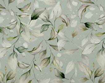 Canvas Stoff Eukalyptusblätter, dunkelmint (Meterware ab 0,50m)