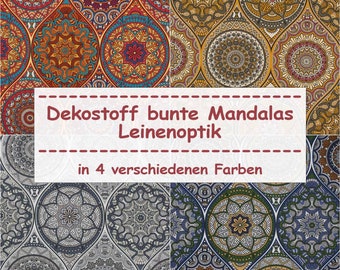 Dekostoff bunte Mandalas, Leinenoptik (Meterware ab 0,50m)