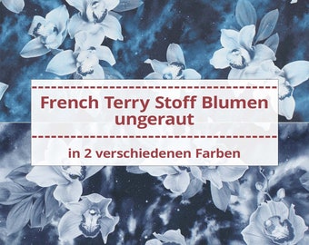 French Terry Stoff Blumen, ungeraut (Meterware ab 0,50m)