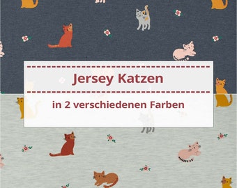 Jersey Stoff Katzen, Kinderstoff, meliert (Meterware ab 0,50m)
