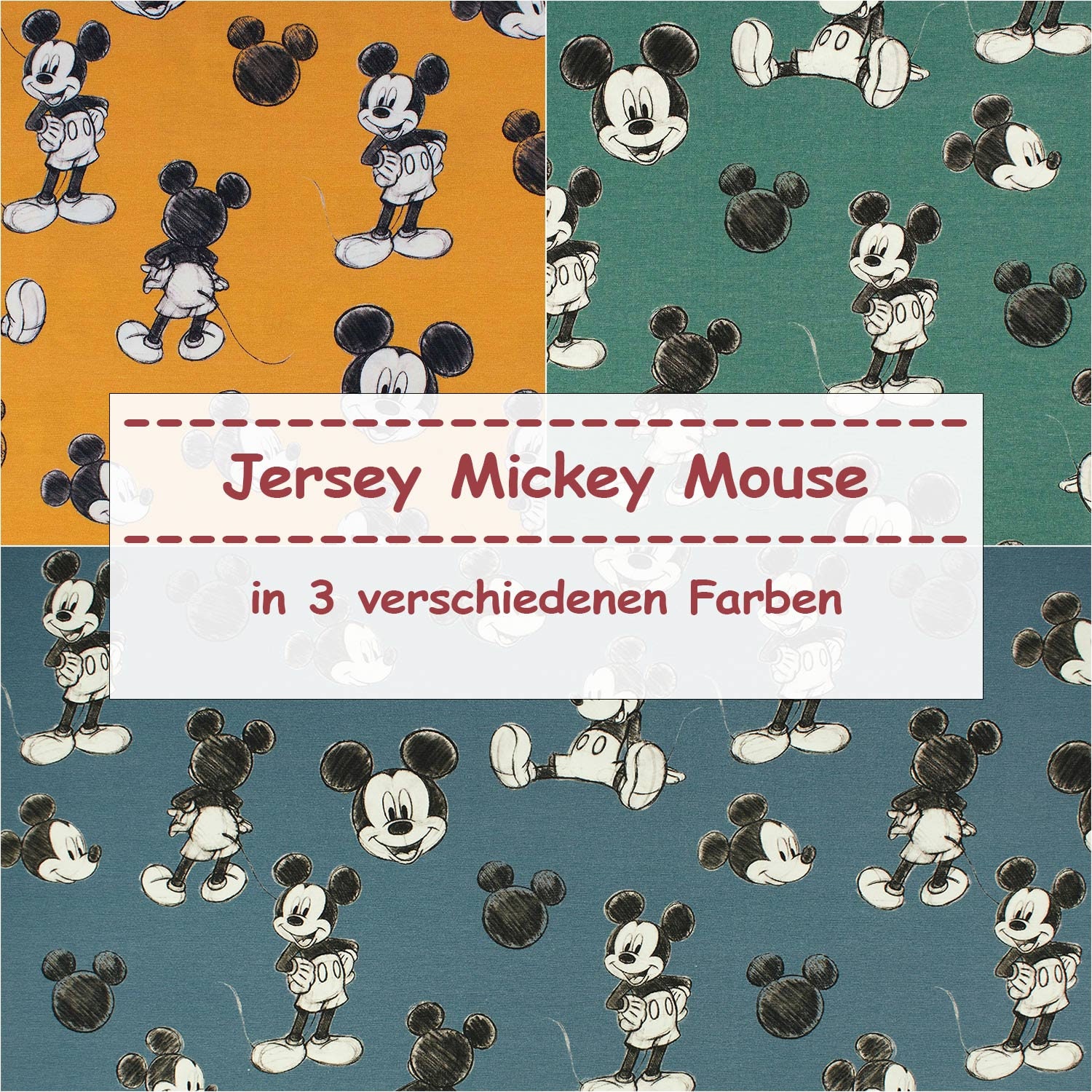Baumwolljersey Jersey Digitaldruck Micky Maus dunkelblau schwarz weiß 1,45m  Breite
