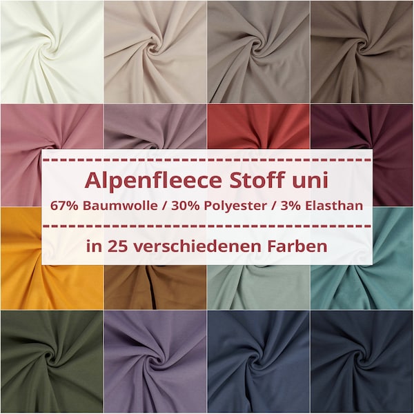 Alpenfleece Stoff, Kuschelsweat, Uni-Farben (Meterware ab 0,50m)