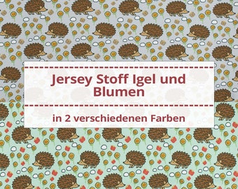 Jersey Stoff Igel und Blumen, Kinderstoff (Meterware ab 0,50m)