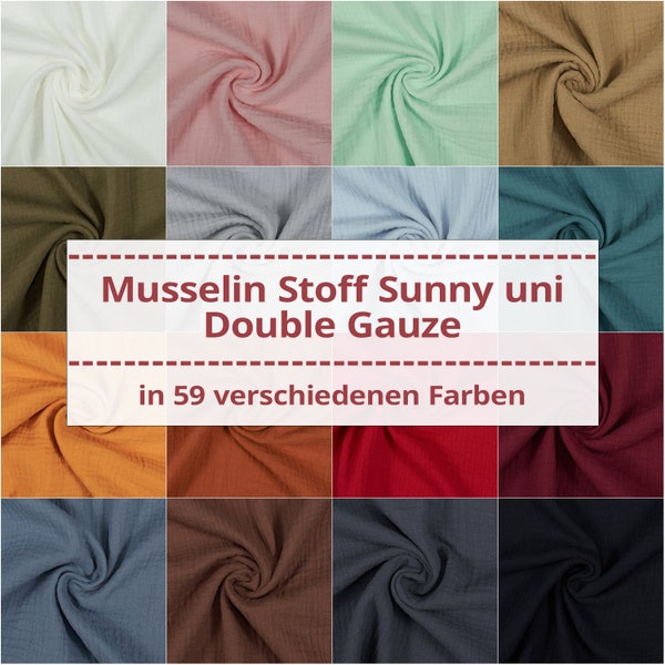 Musselin Stoff Sunny, Double Gauze, uni (Meterware ab 0,50m)