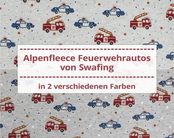 Alpine fleece fabric fire engines and police cars from Swafing, mottled (sold by the meter from 0.50 m)