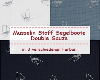 Musselin Stoff Segelboote, Double Gauze (Meterware ab 0,50m)