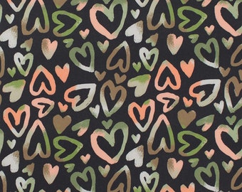 Softshell fabric hearts with elastane content, black (sold by the meter from 0.50 m)