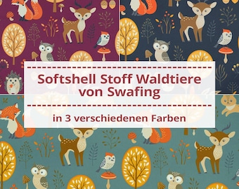 Softshell Stoff Waldtiere, wind- und wasserabweisend (Meterware ab 0,50m)