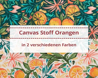 Canvas Stoff Orangen, Dekostoff 100% Baumwolle, Leinenoptik (Meterware ab 0,50m)