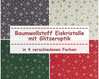 Baumwollstoff Eiskristalle mit Glitzereffekt, Weihnachten, Dekostoff aus 100% Baumwolle (Meterware ab 0,50m)