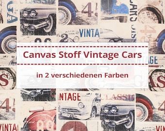 Canvas fabric Vintage Cars, decorative fabric 100% cotton, linen look (sold by the meter from 0.50 m)