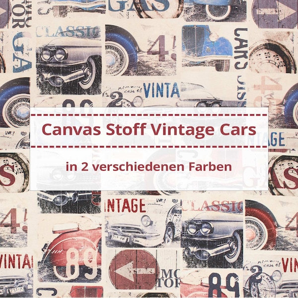 Canvas Stoff Vintage Cars, Dekostoff 100% Baumwolle, Leinenoptik (Meterware ab 0,50m)