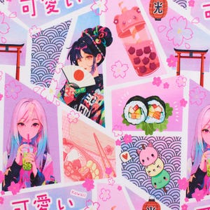 Jersey Stoff Manga, Comic, pink (Meterware ab 0,50m)