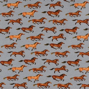 French Terry fabric, horses, undauted, grey-blue by the meter from 0.50 m image 1