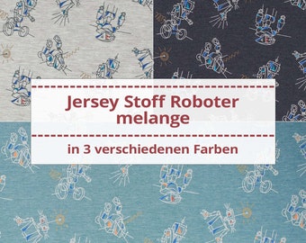 Jersey Stoff Roboter melange, Kinderstoff meliert (Meterware ab 0,50m)