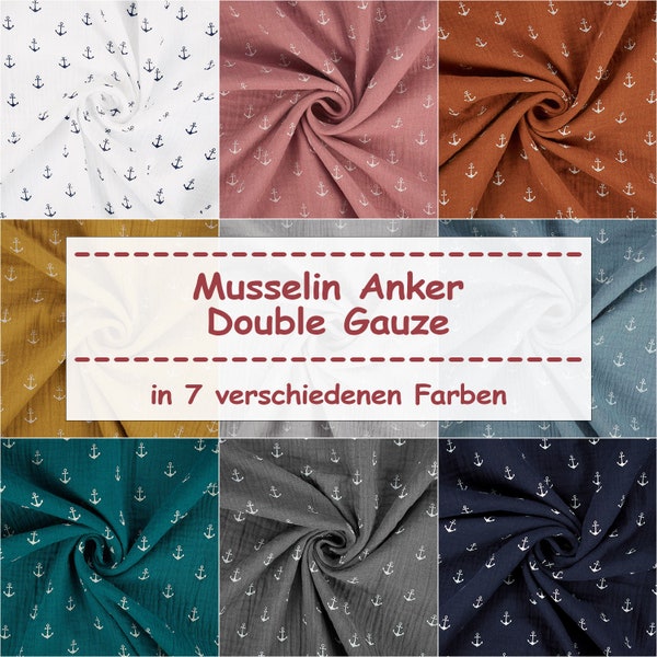 Musselin Stoff Anker, Double Gauze (Meterware ab 0,50m)