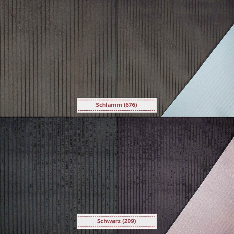 Cord velvet fabric Wanja from Swafing, wide cord uni sold by the meter from 0.50 m Schwarz (299)