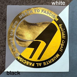 TWO COLORWAYS! Eggshell Sticker: Death to Fascism (Single sticker or packs of 5/10/25/50/100 and megapacks of 250) - White & Gold