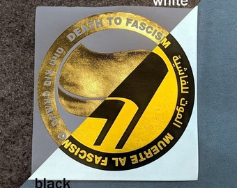 TWO COLORWAYS! Eggshell Sticker: Death to Fascism (Single sticker or packs of 5/10/25/50/100 and megapacks of 250) - White & Gold