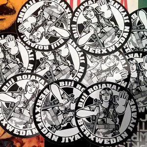 Rojava Solidarity Sticker: Bijî Rojava! Berxwedan Jiyane (Long Live Rojava! Resistance is Life), YPJ Militiawoman image 4