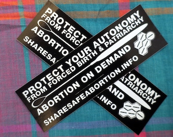 Protect Your Autonomy from Forced Birth and Patriarchy // Vinyl 4.25"x1.375 stickers or Sheet of 30 1"x2" paper label stickers