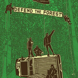 Sticker: DEFEND THE FOREST No Cop City Municipal Adhesives x Breakaway single stickers or packs of 5/10/25, Megapacks of 50/100/250 50 solidarity demos