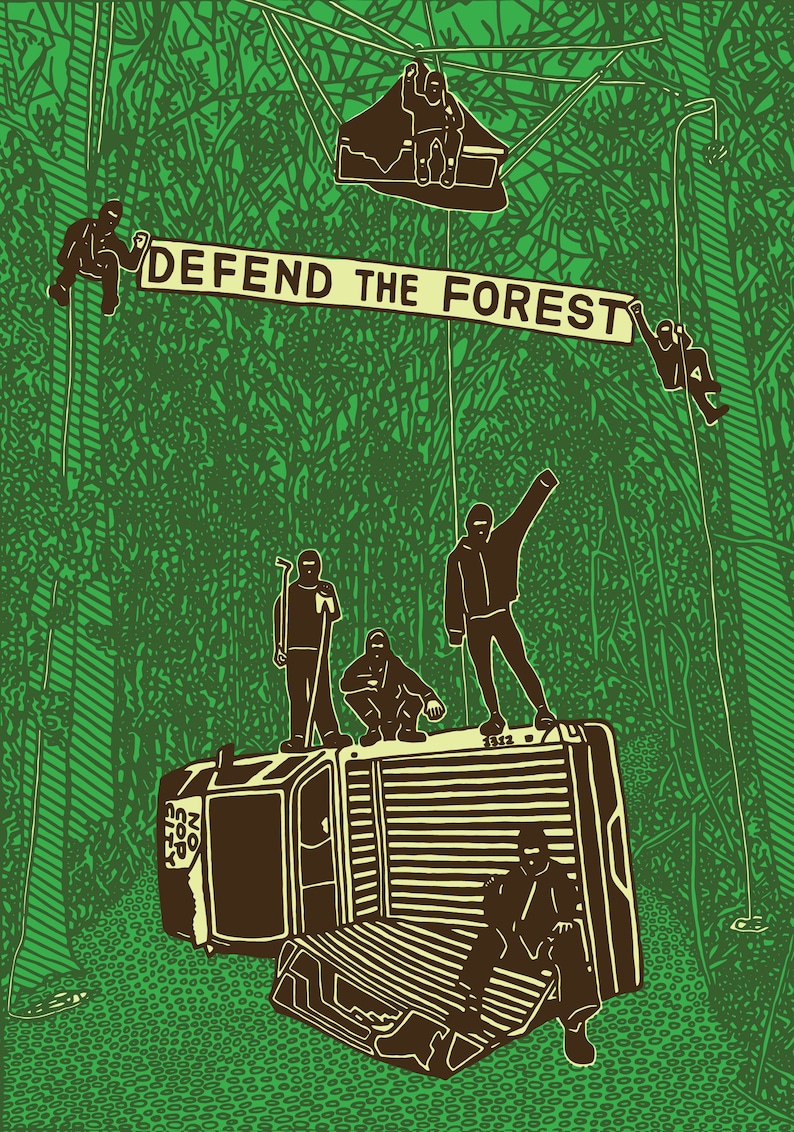 Sticker: DEFEND THE FOREST No Cop City Municipal Adhesives x Breakaway single stickers or packs of 5/10/25, Megapacks of 50/100/250 50 solidarity demos