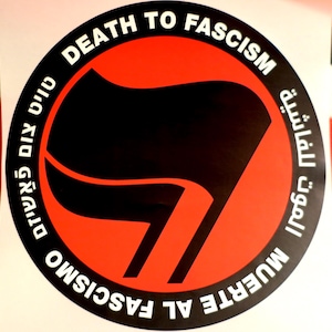 Eggshell Sticker: Death to Fascism (Red is 4.75" diameter circle, Gold is 4"; Single or 5/10/25/50/100 and megapacks of 250)